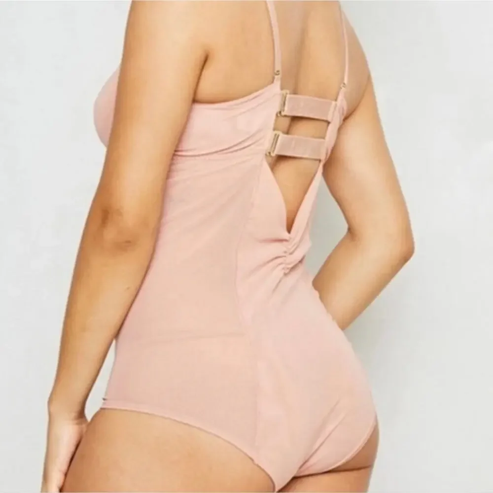 We Are HAH x Free People Underwire Mesh Bodysuit NWT Copper Rose Pink Size M